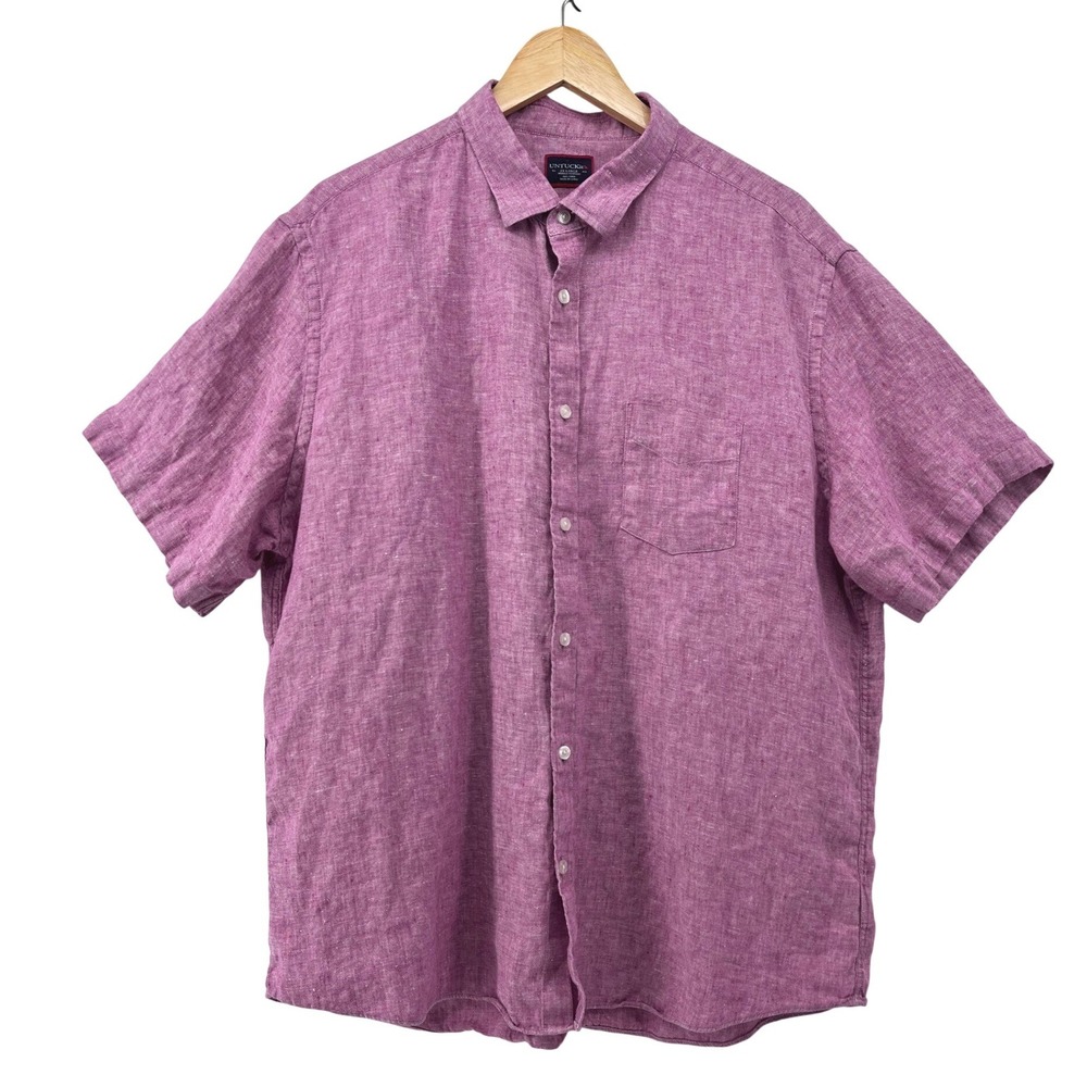 UNTUCKit Lucien Men Purple 100% Linen Wrinkle Resistant Short Sleeve Shirt XXL